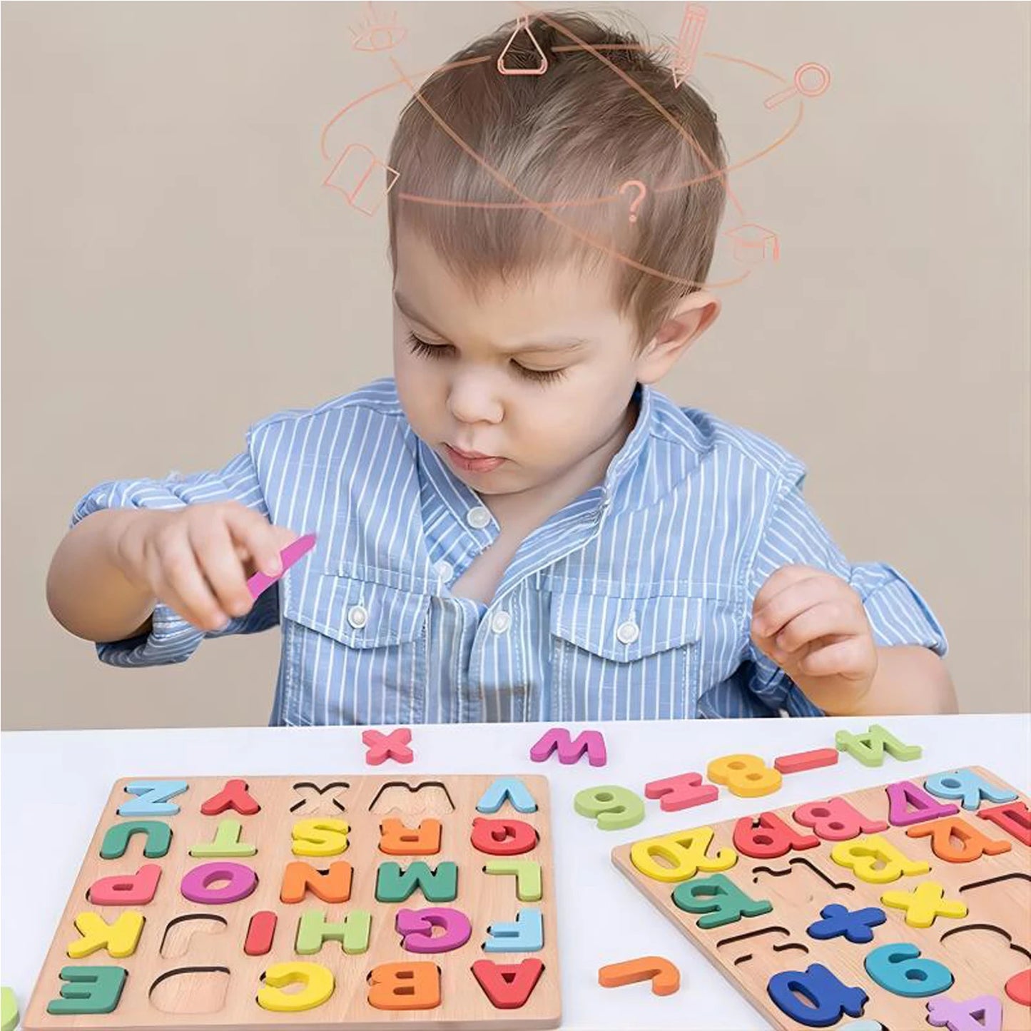 Colorful Alphabet Number Wooden Puzzles Toy for Kids Montessori Early Educational Baby Toys Intelligent Matching Game Child Gift