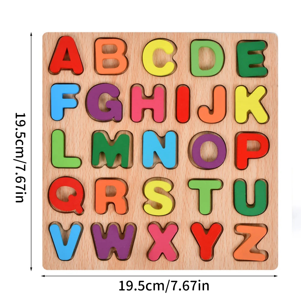 Colorful Alphabet Number Wooden Puzzles Toy for Kids Montessori Early Educational Baby Toys Intelligent Matching Game Child Gift