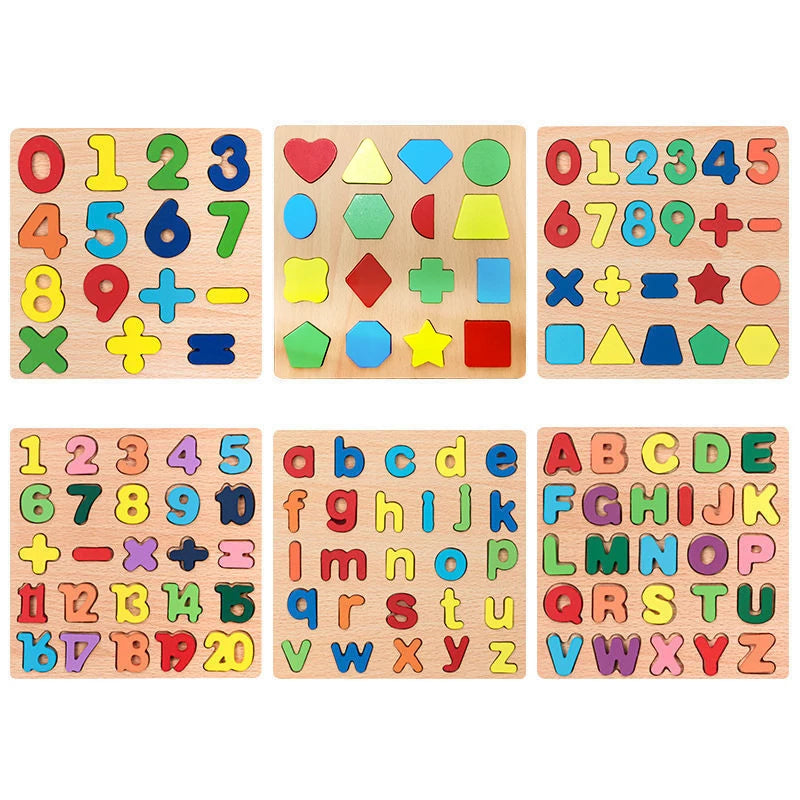 Colorful Alphabet Number Wooden Puzzles Toy for Kids Montessori Early Educational Baby Toys Intelligent Matching Game Child Gift