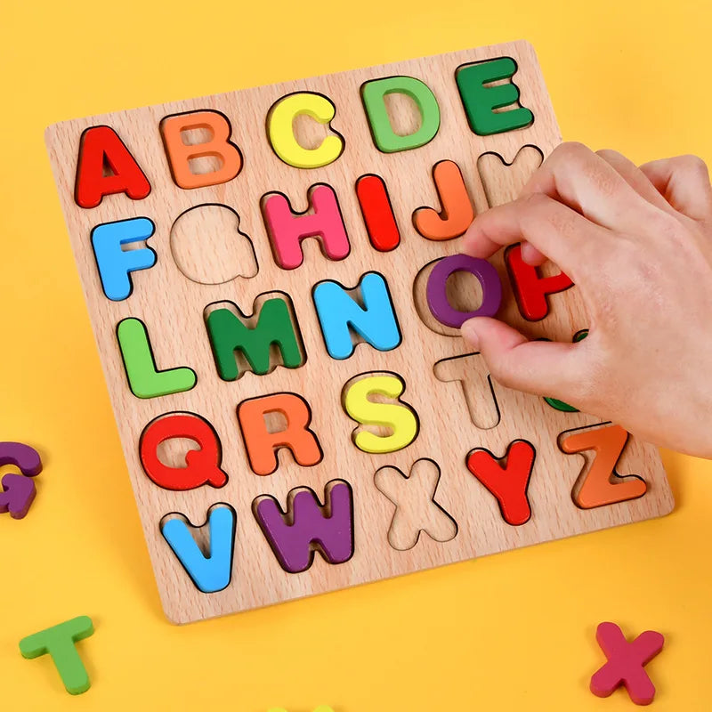 Colorful Alphabet Number Wooden Puzzles Toy for Kids Montessori Early Educational Baby Toys Intelligent Matching Game Child Gift